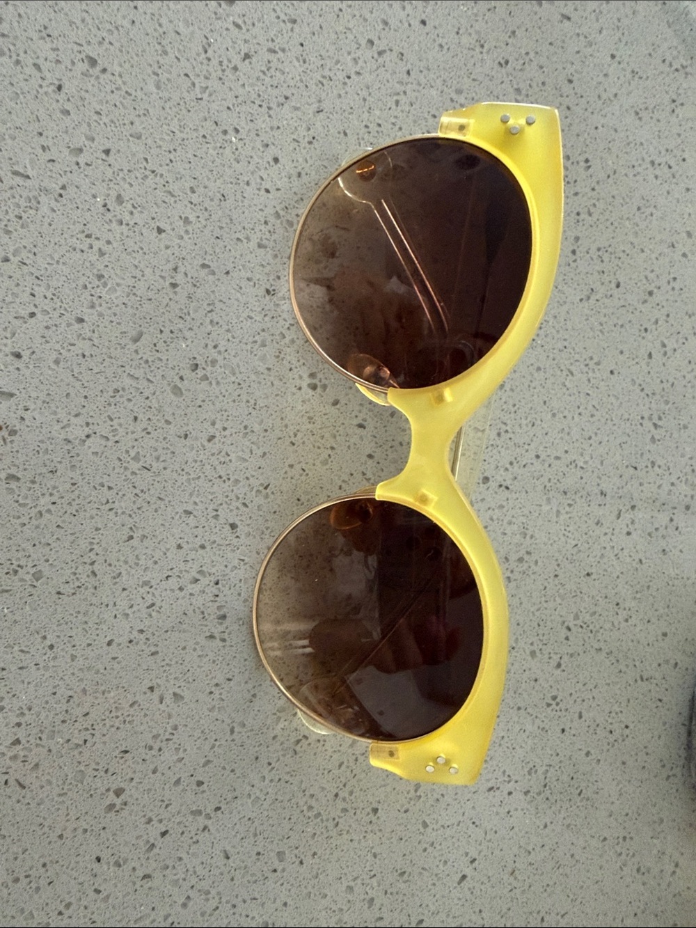 Anthropology Yellow Round Frame Sunglasses with Brown Lenses